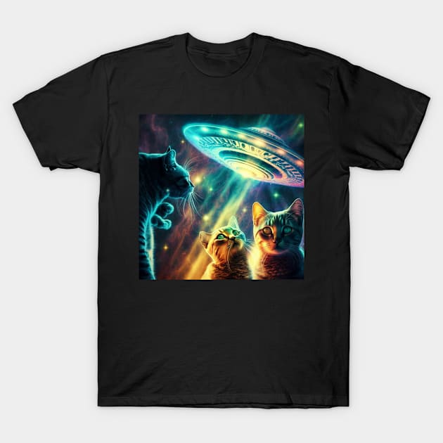 Galaxy Kittens Cat UFO Funny Cat In Space T-Shirt by Linco